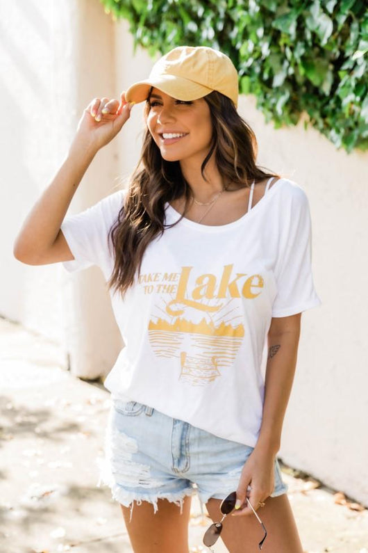 Take Me To The Lake White Graphic Slouchy Tee