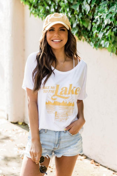 Take Me To The Lake White Graphic Slouchy Tee
