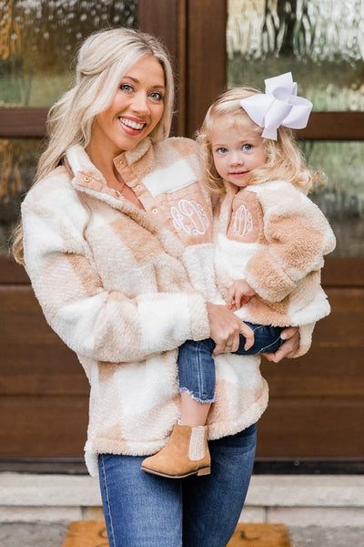 All Snowed In Monogram Tan Plaid Pullover