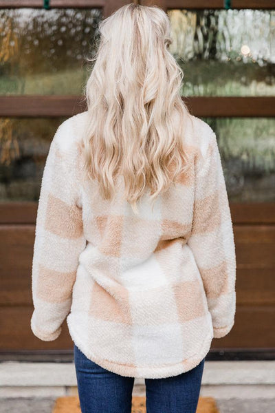All Snowed In Monogram Tan Plaid Pullover