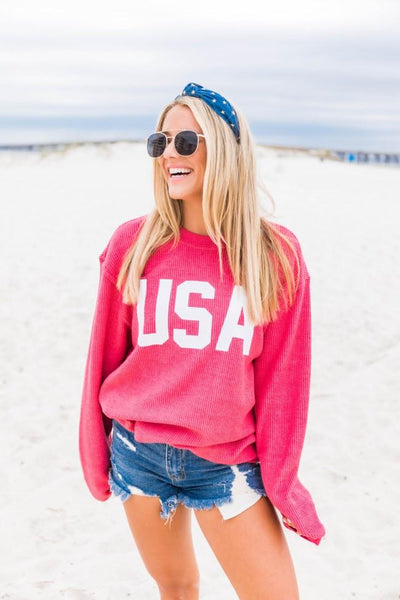 Jersey USA Graphic Red Corded Sweatshirt