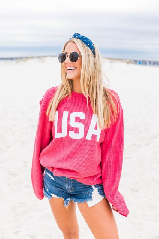 Jersey USA Graphic Red Corded Sweatshirt