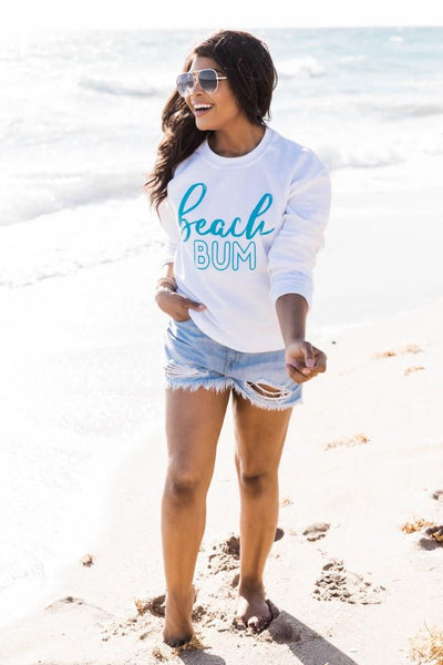 Teal Beach Bum Script White Graphic Sweatshirt