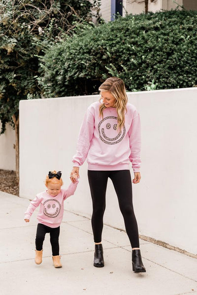 Animal Print Smiley Face Pink Graphic Sweatshirt