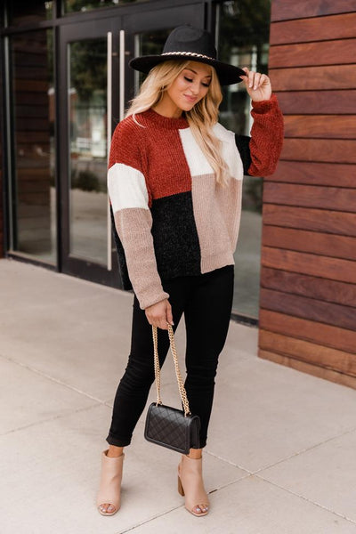 Speak To My Heart Rust Colorblock Sweater FINAL SALE