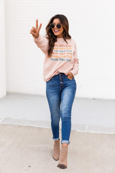 Feels Like Fall Peach Graphic Sweatshirt