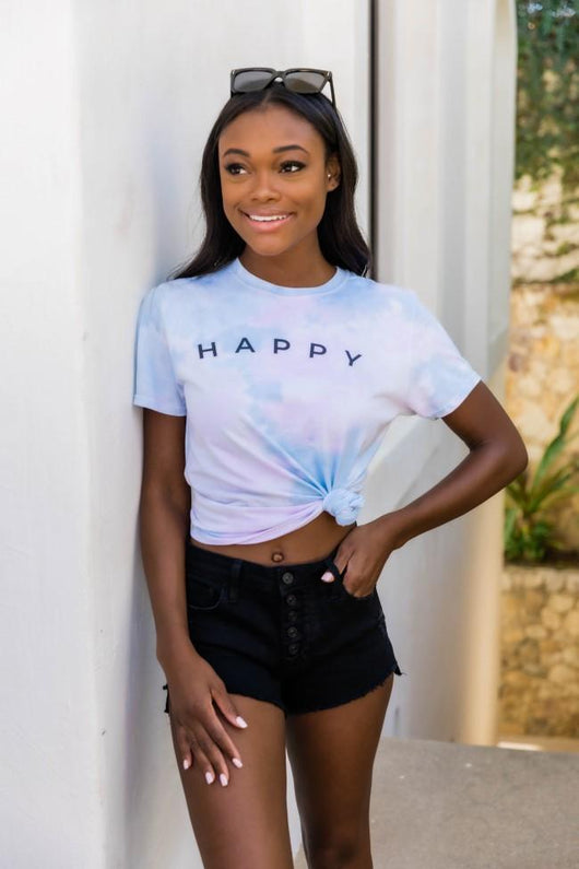 Happy Spaced Tie Dye Purple Graphic Tee