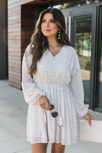 What's Happening Beige Animal Print Dress