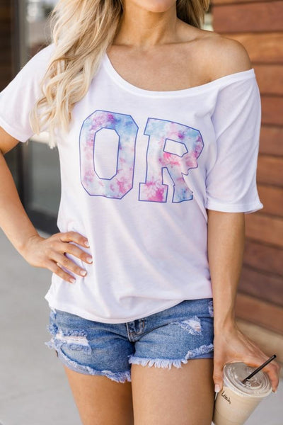 State Tie Dye White Graphic Slouchy Tee