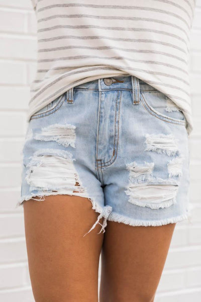 Our Love Collides Distressed Light Wash Shorts