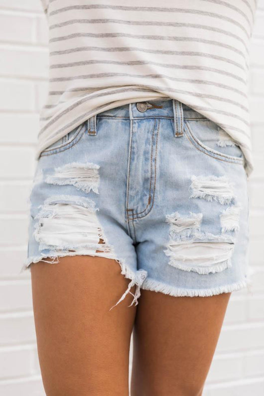 Our Love Collides Distressed Light Wash Shorts