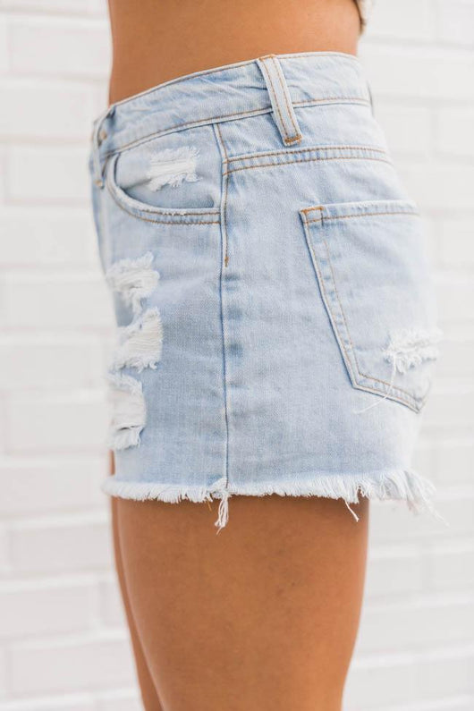 Our Love Collides Distressed Light Wash Shorts