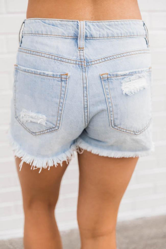 Our Love Collides Distressed Light Wash Shorts