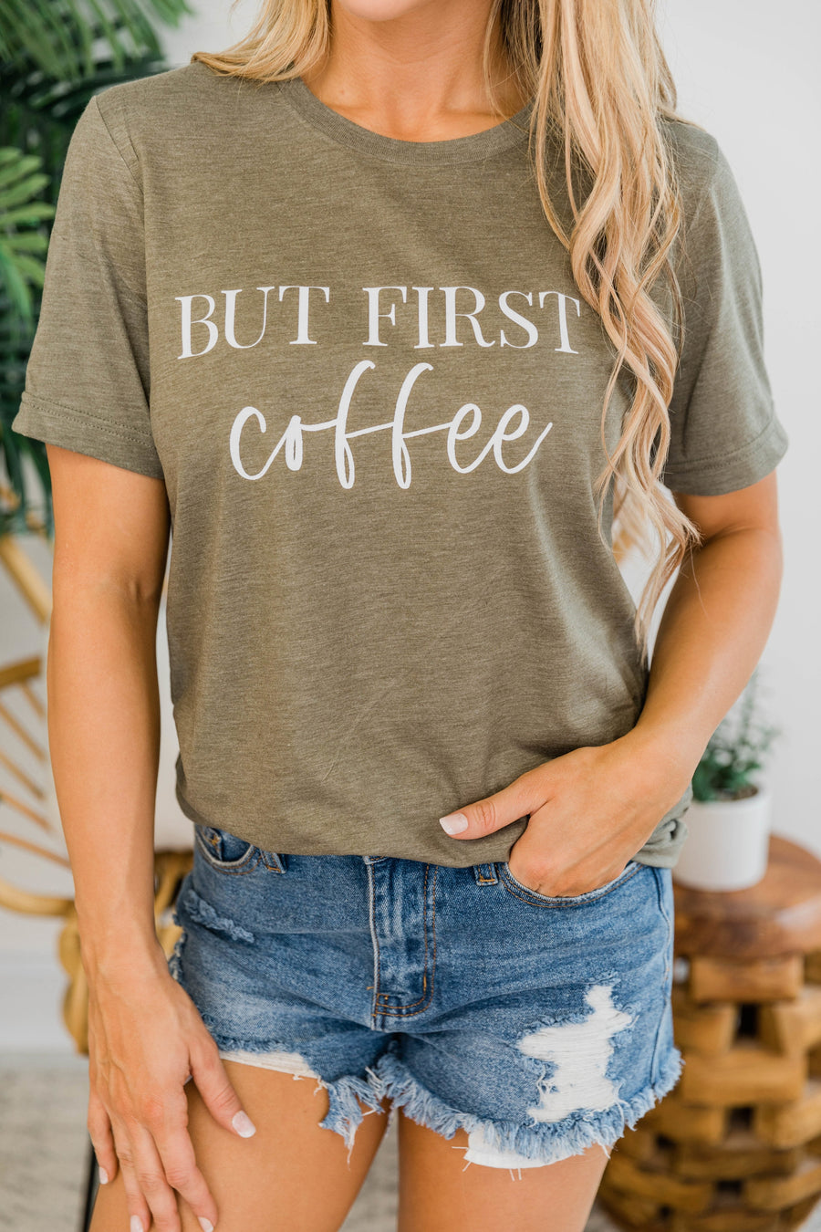 But First Coffee White Script Graphic Tee