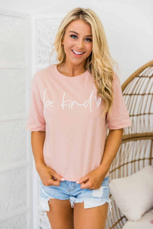 Be Kind Cropped Graphic Tee Dusty Peach
