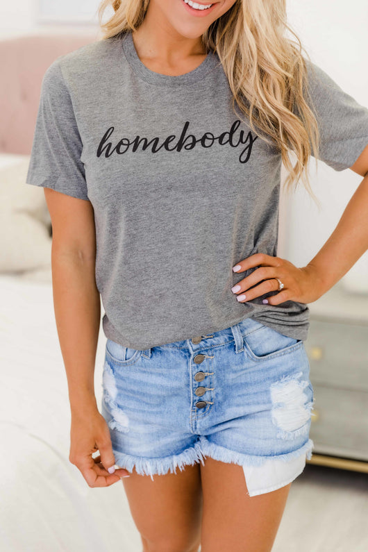 Homebody Script Heather Grey Graphic Tee