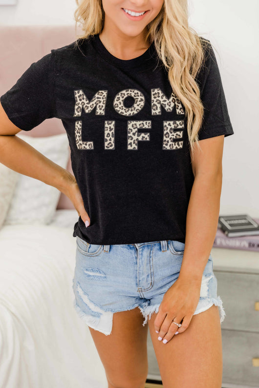 Animal Print Mom Life Graphic Tee Black