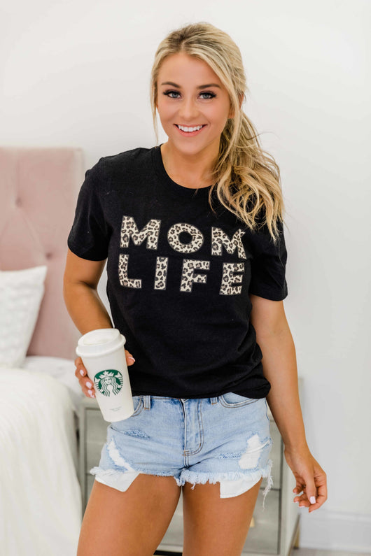 Animal Print Mom Life Graphic Tee Black