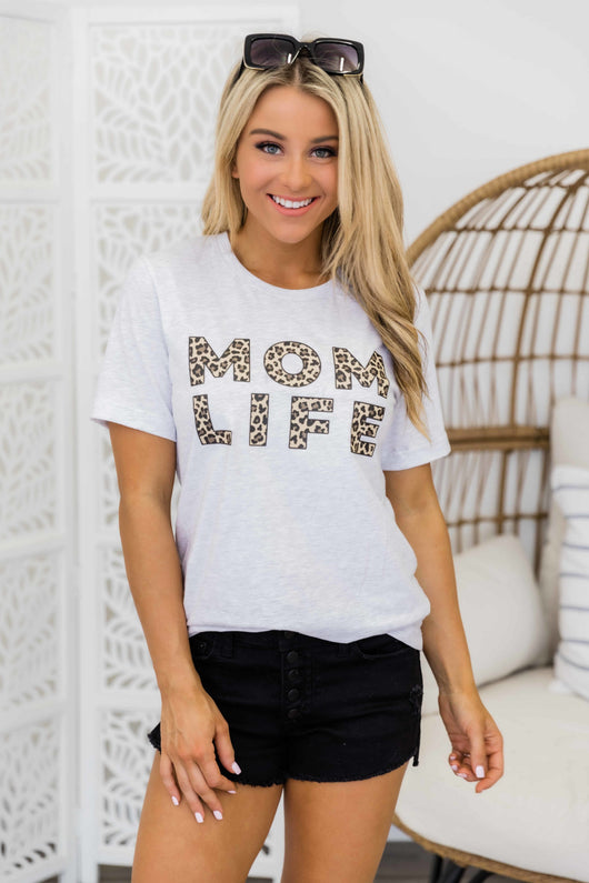 Mom Life Leopard Print Design Graphic Tee Ash