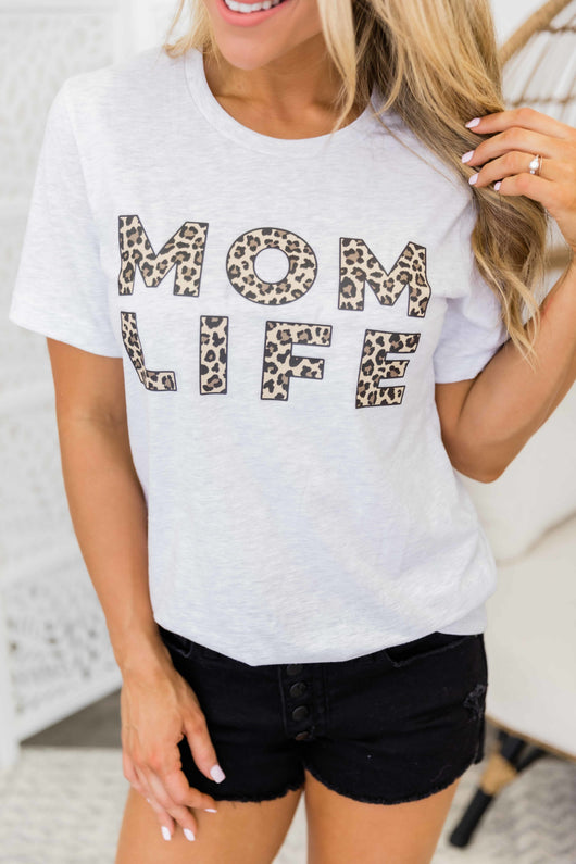 Mom Life Leopard Print Design Graphic Tee Ash