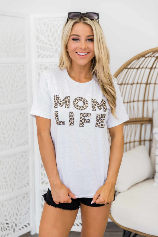 Mom Life Leopard Print Design Graphic Tee Ash