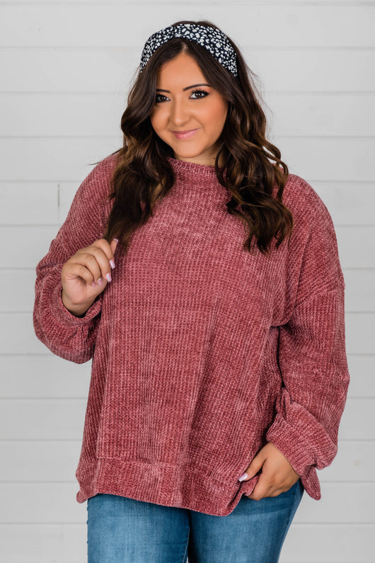 Make My Wish Come True Dark Mauve Pullover