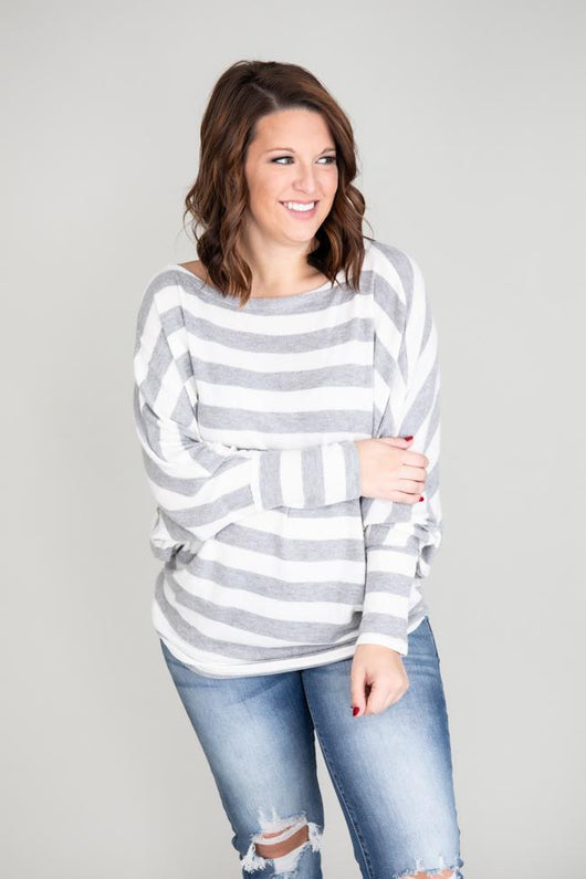 Keep On Waiting Grey Striped Pullover
