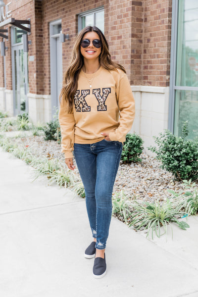 Leopard Print State Letter Applique Gold Sweatshirt