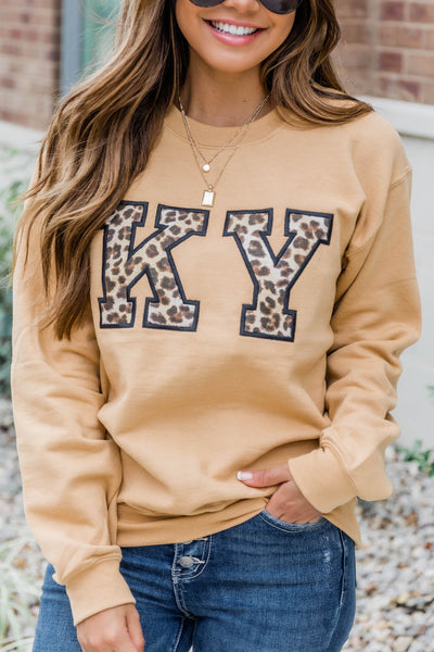 Leopard Print State Letter Applique Gold Sweatshirt