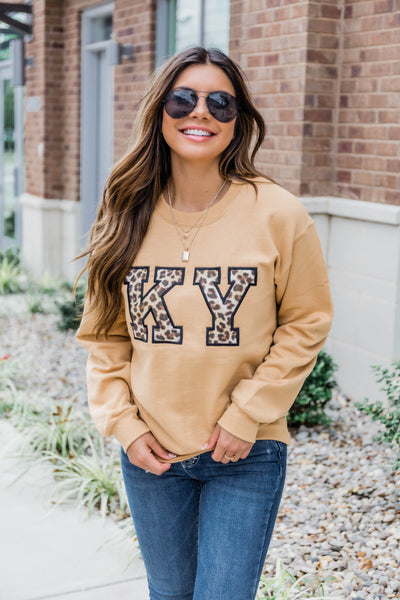 Leopard Print State Letter Applique Gold Sweatshirt