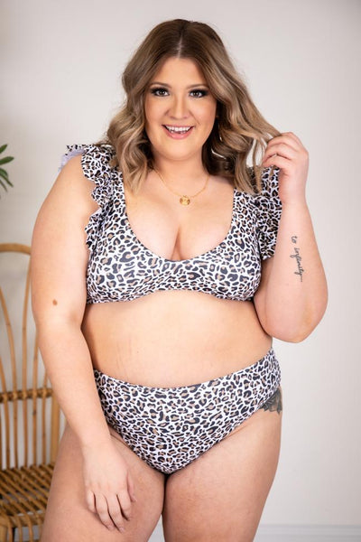 High Tide Leopard Print Ruffle Bikini Top