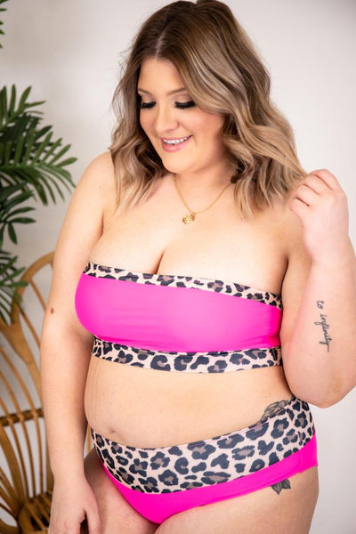 Seaside Sand Dunes Leopard Print Pink Bikini Top
