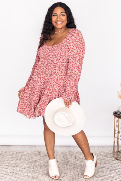 Following A Shadow Red Smocked Floral Dress