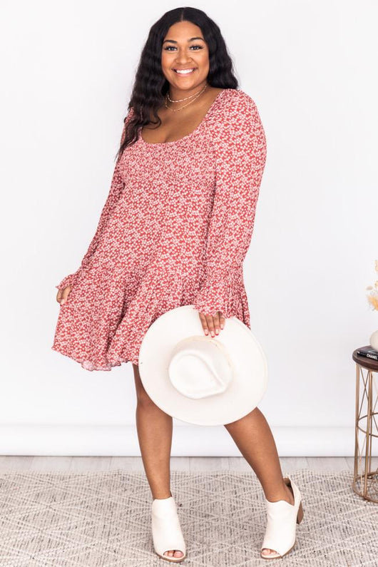 Following A Shadow Red Smocked Floral Dress