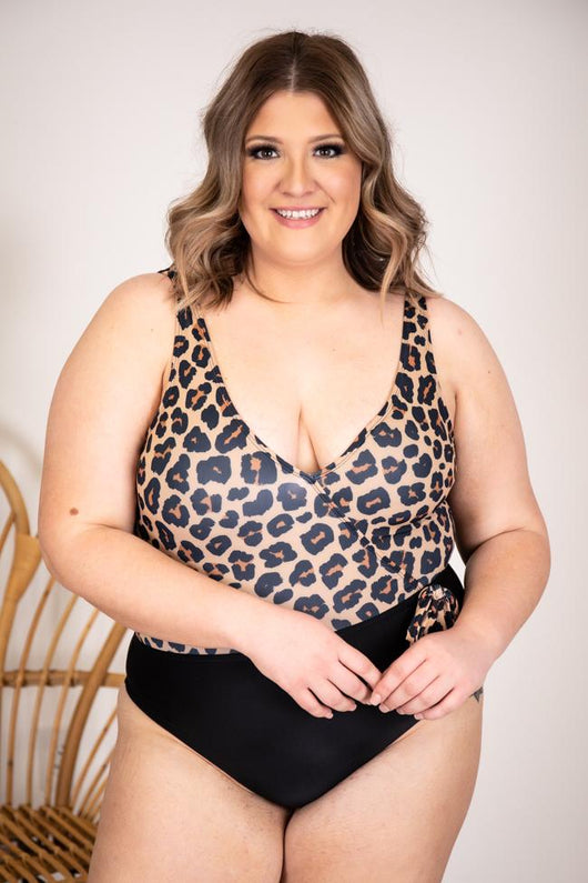 Rip Tide Waves Leopard Print Side Tie Black Swimsuit