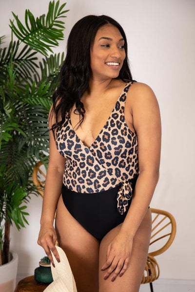 Rip Tide Waves Leopard Print Side Tie Black Swimsuit