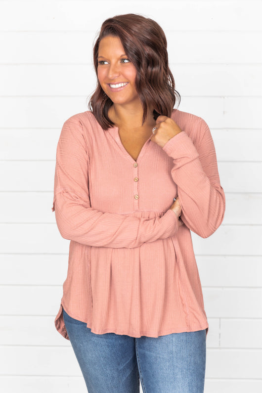 Beautiful Things Waffle Knit Blouse Coral