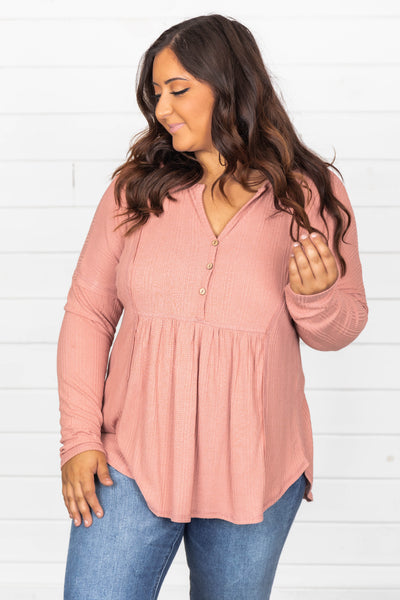 Beautiful Things Waffle Knit Blouse Coral