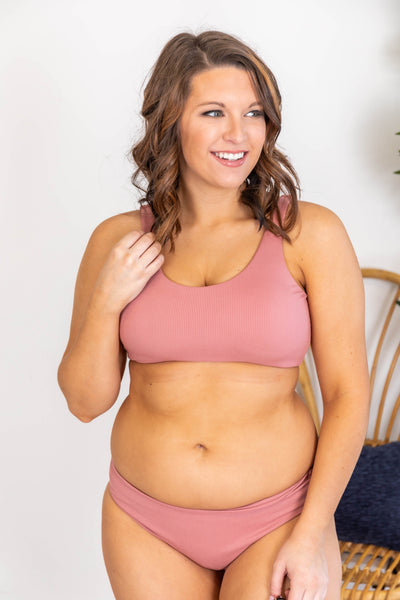 Adrift At Sea Mauve Ribbed Bikini Top