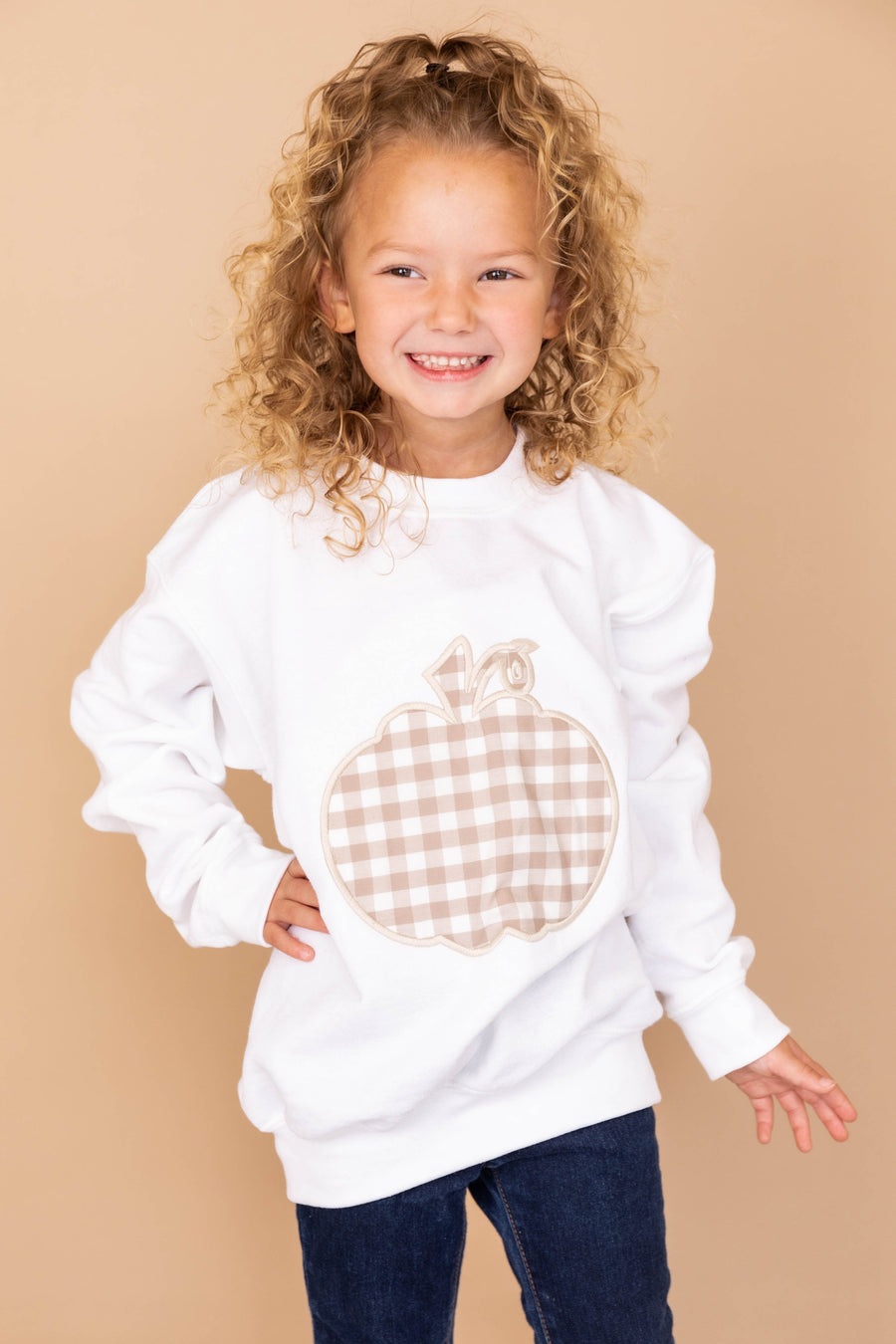 Kids Plaid Pumpkin Applique White Sweatshirt