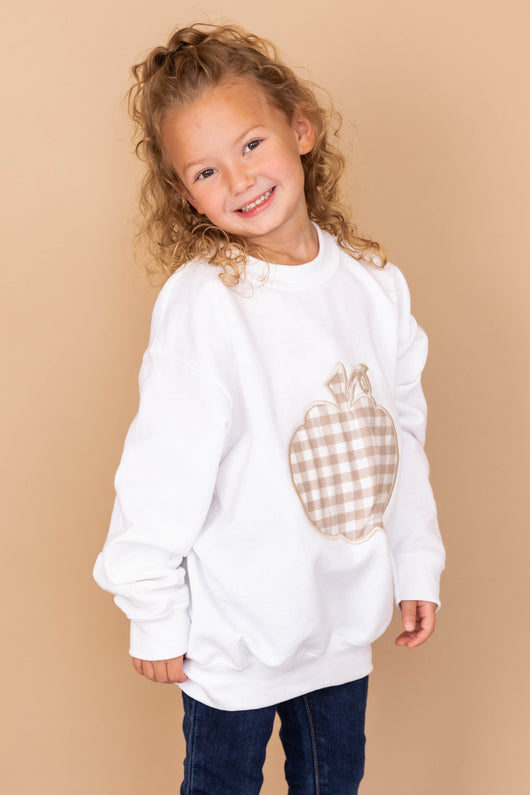 Kids Plaid Pumpkin Applique White Sweatshirt