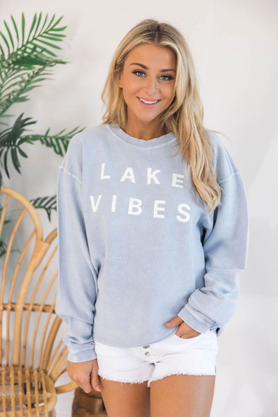 Lake Vibes Corded Graphic Sweatshirt Faded Denim
