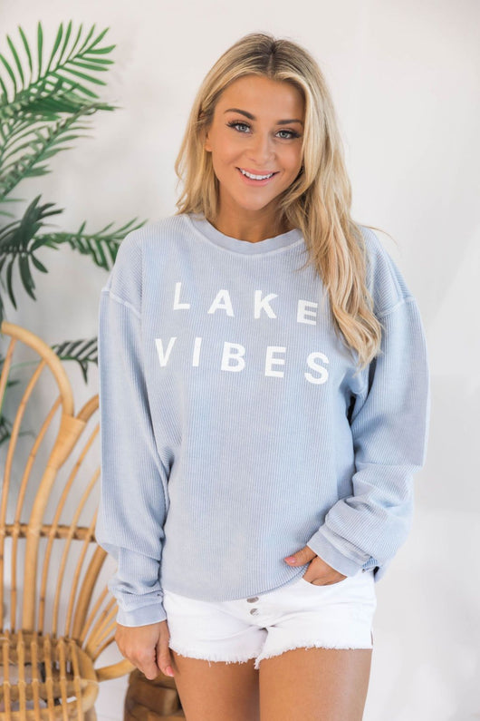 Lake Vibes Corded Graphic Sweatshirt Faded Denim
