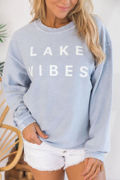 Lake Vibes Corded Graphic Sweatshirt Faded Denim