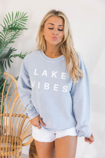 Lake Vibes Corded Graphic Sweatshirt Faded Denim