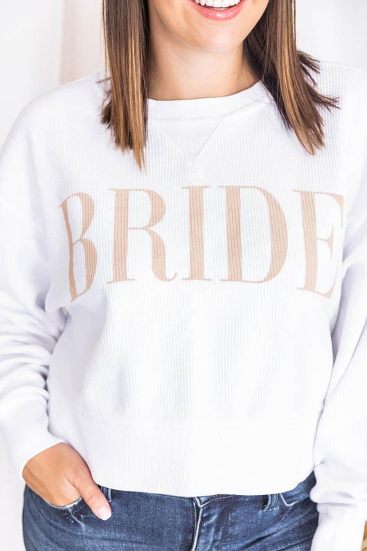 Bride Varsity White Cropped Corded Graphic Sweatshirt