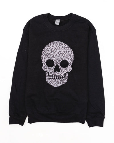 Animal Print Skull Black Graphic Sweatshirt