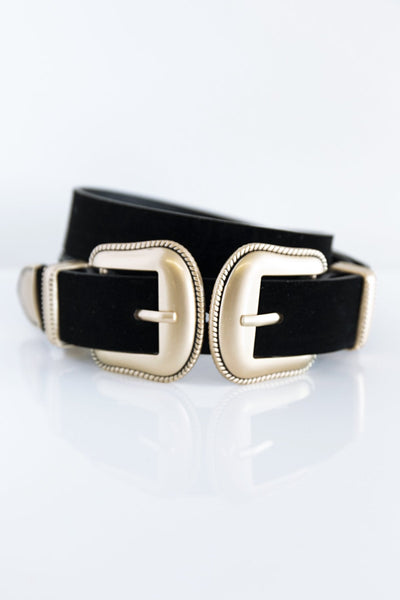 Officially Time Double Buckle Waist Belt Black