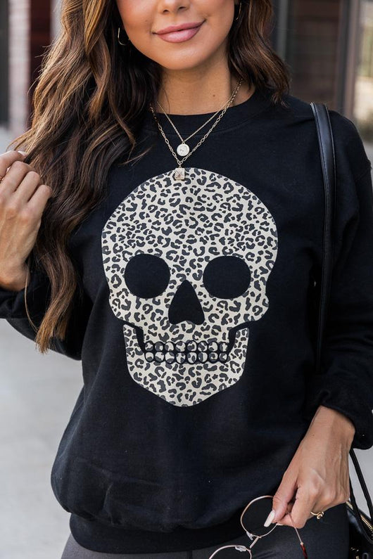 Animal Print Skull Black Graphic Sweatshirt