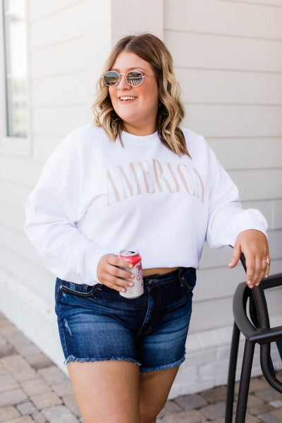 America Varsity Graphic White Sweatshirt